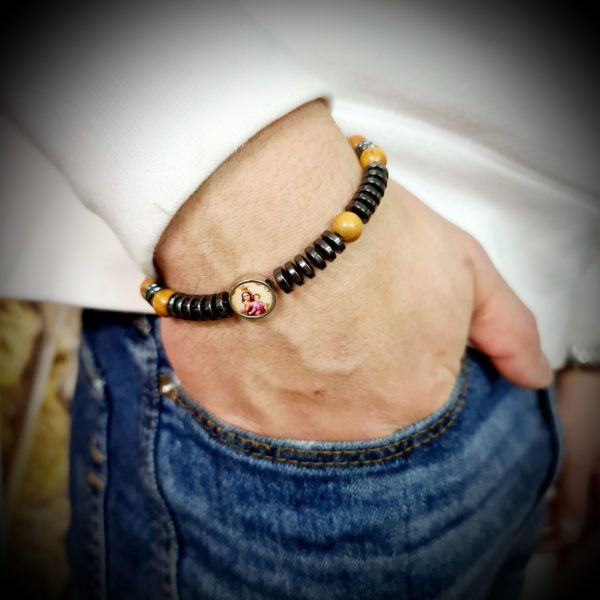 PULSERA DE HEMATITE Y MADERA